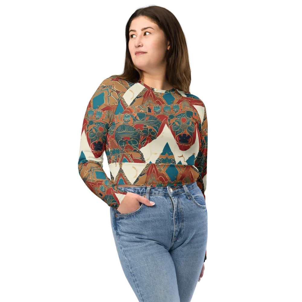 Teal Caravan on Long Sleeve Crop Top — Front