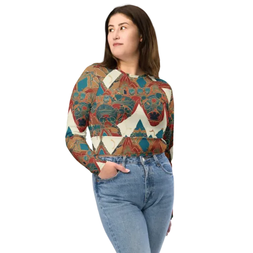 Teal Caravan on a Long Sleeve Crop Top