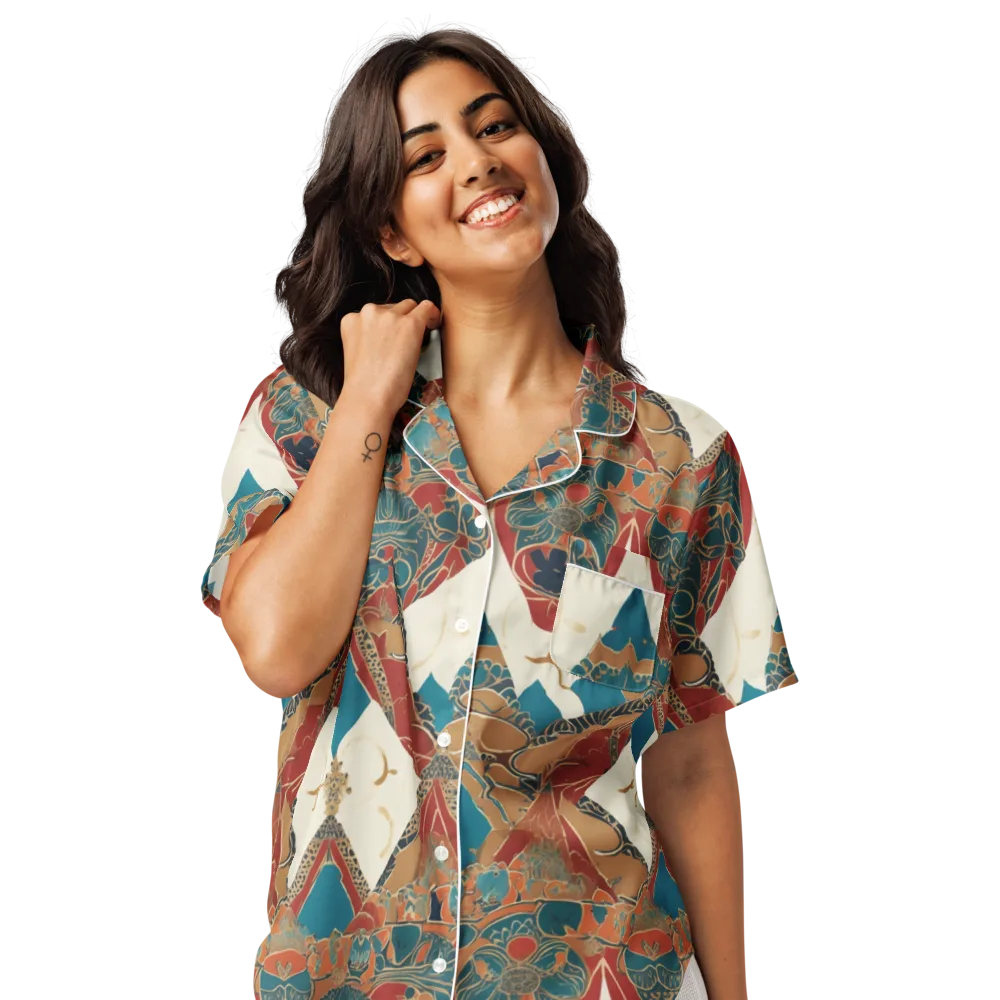 Teal Caravan on Women's Short Sleeve Pajama Top — Front