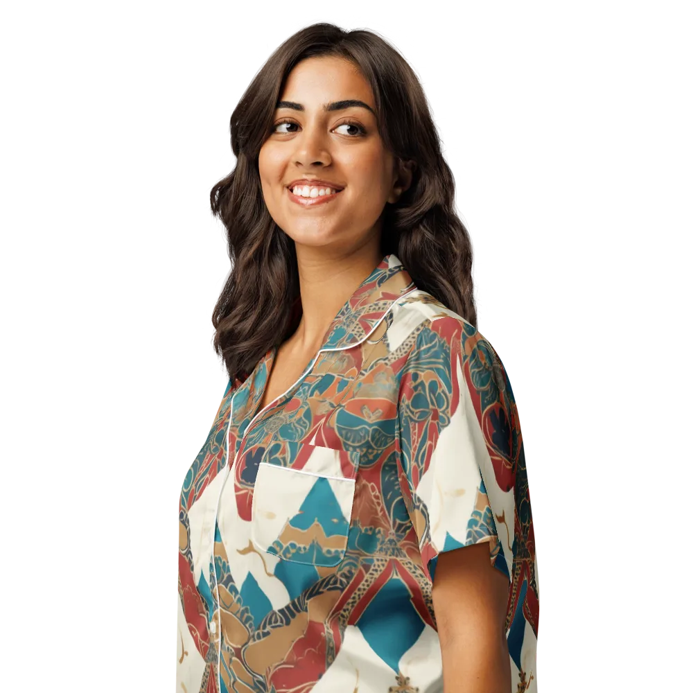 Teal Caravan on Women's Short Sleeve Pajama Top — Left Front