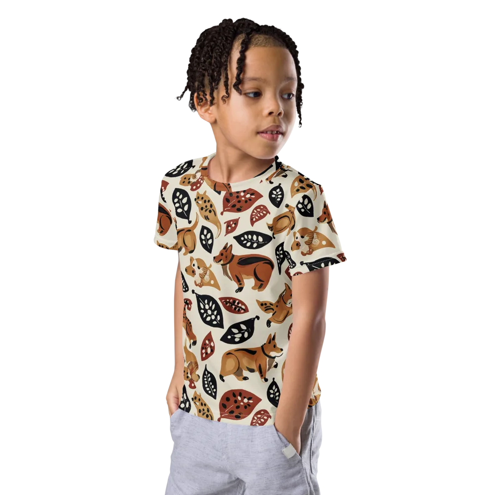 Autumn Canid on Kids Crew Neck T-Shirt — Left Front