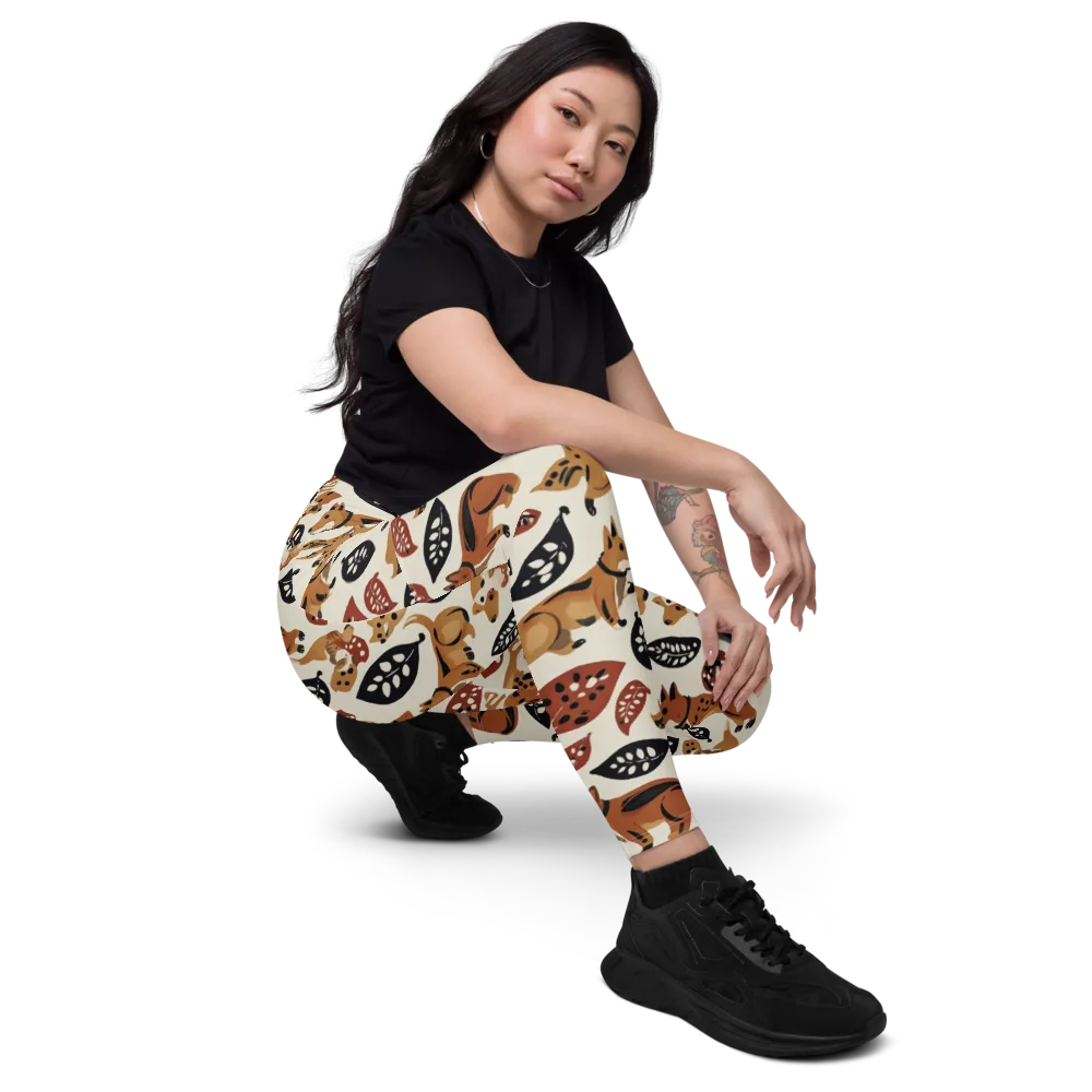 Autumn Canid on Leggings with Pockets — Right Front