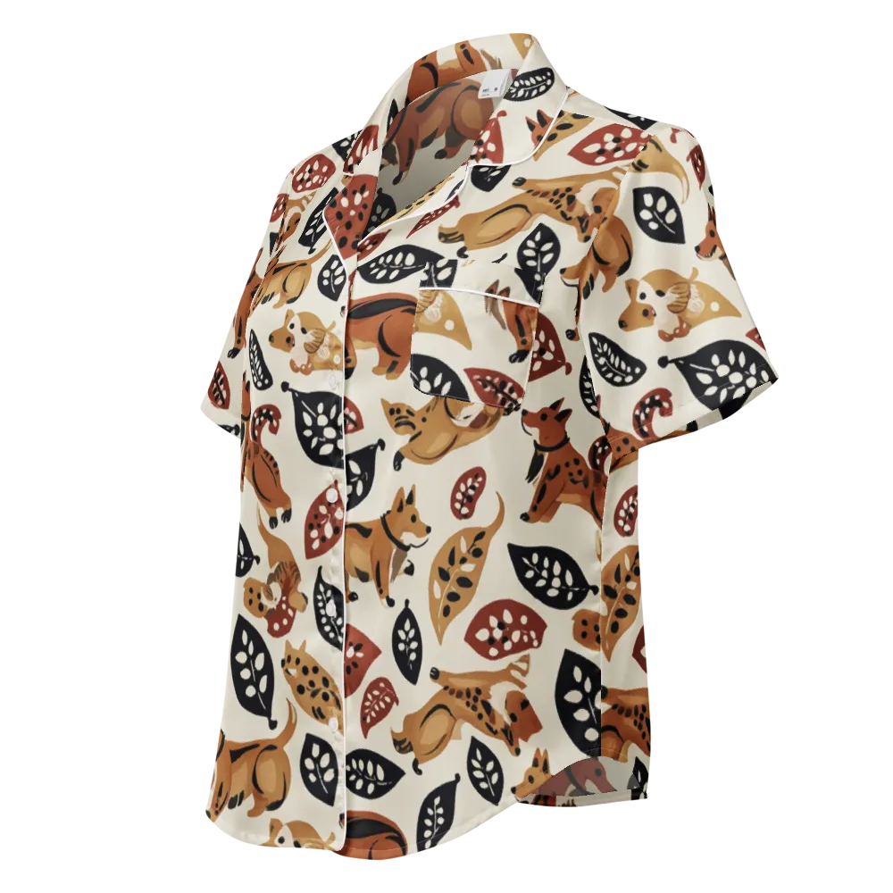 Autumn Canid on Women's Short Sleeve Pajama Top — Left Front