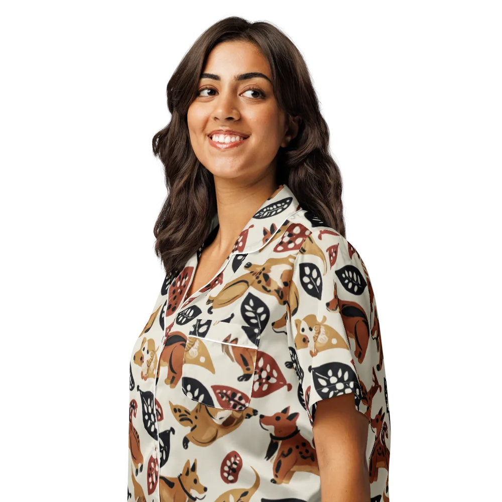 Autumn Canid on Women's Short Sleeve Pajama Top — Left Front