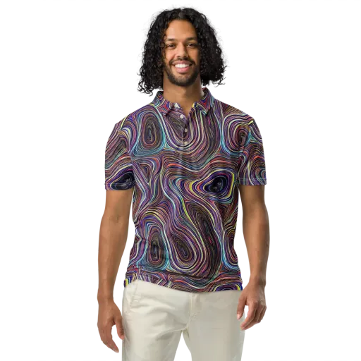 Neon Topography on a Men's Slim Fit Polo Shirt