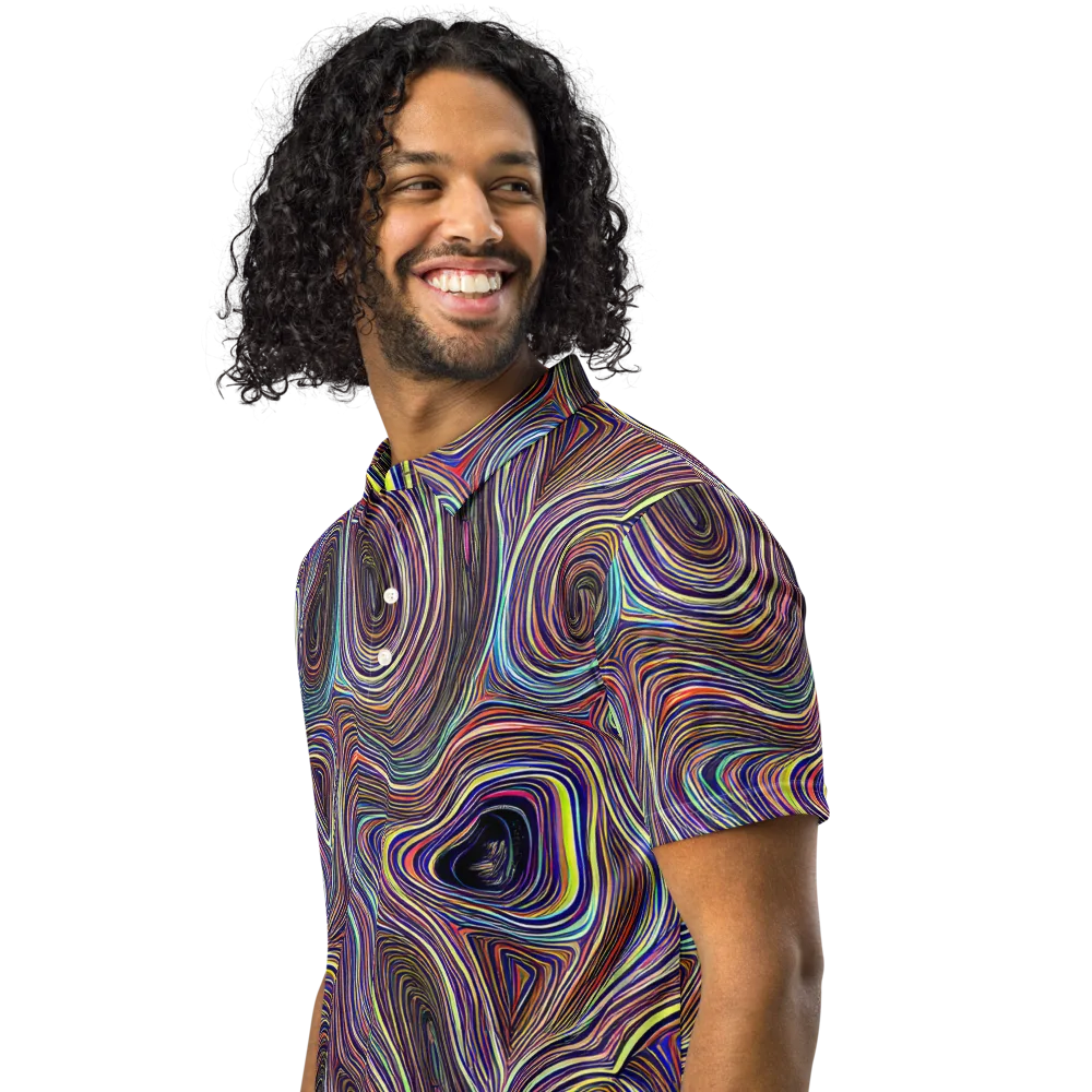 Neon Topography on Men's Slim Fit Polo Shirt — Left Front