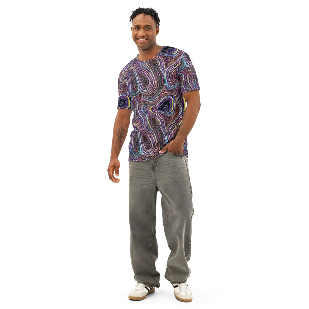 Neon Topography on Men's Cotton Crew Neck T-Shirt — Front