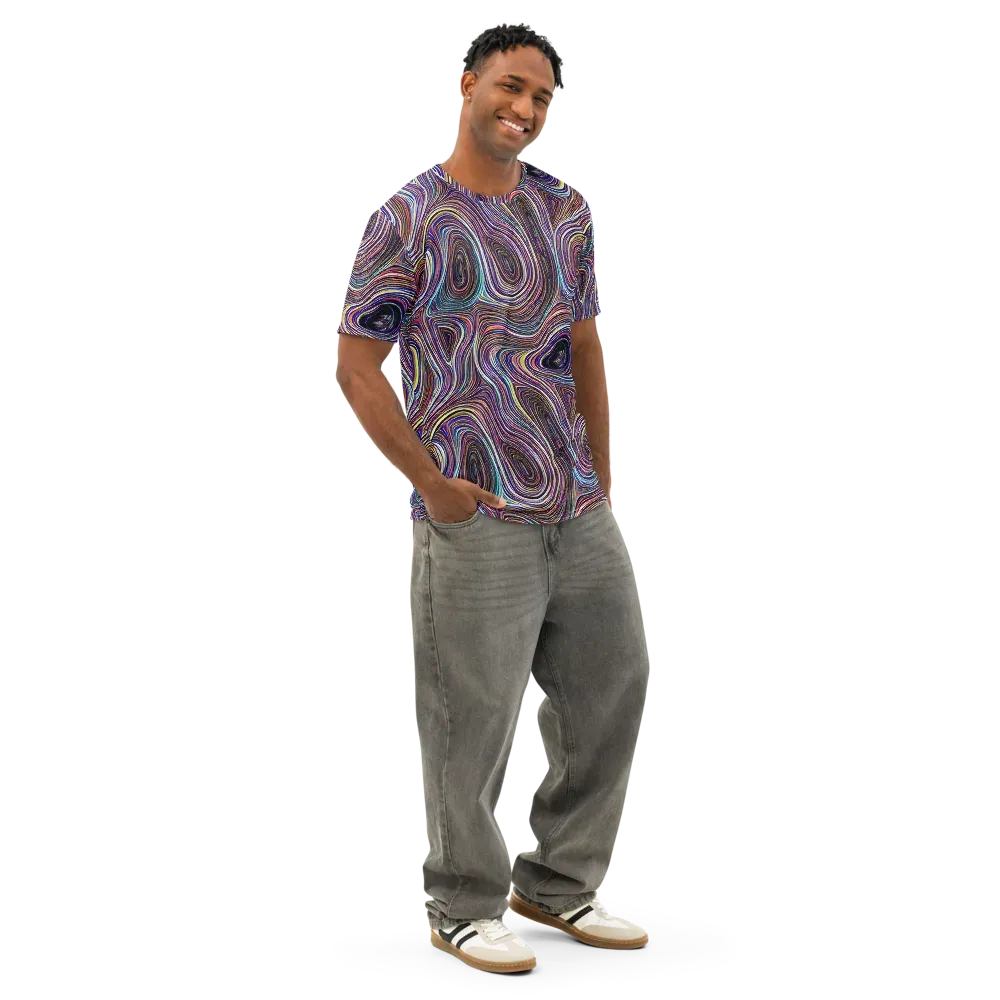 Neon Topography on Men's Cotton Crew Neck T-Shirt — Right Front