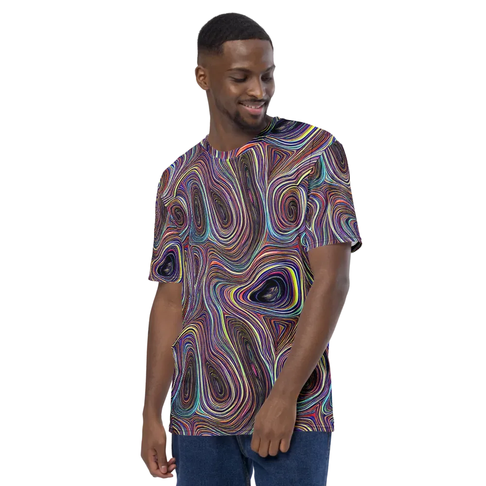 Neon Topography on Men's Crew Neck T-Shirt — Left