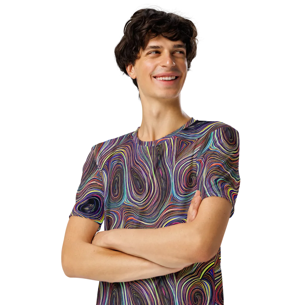 Neon Topography on Men's Crew Neck T-Shirt — Left Front