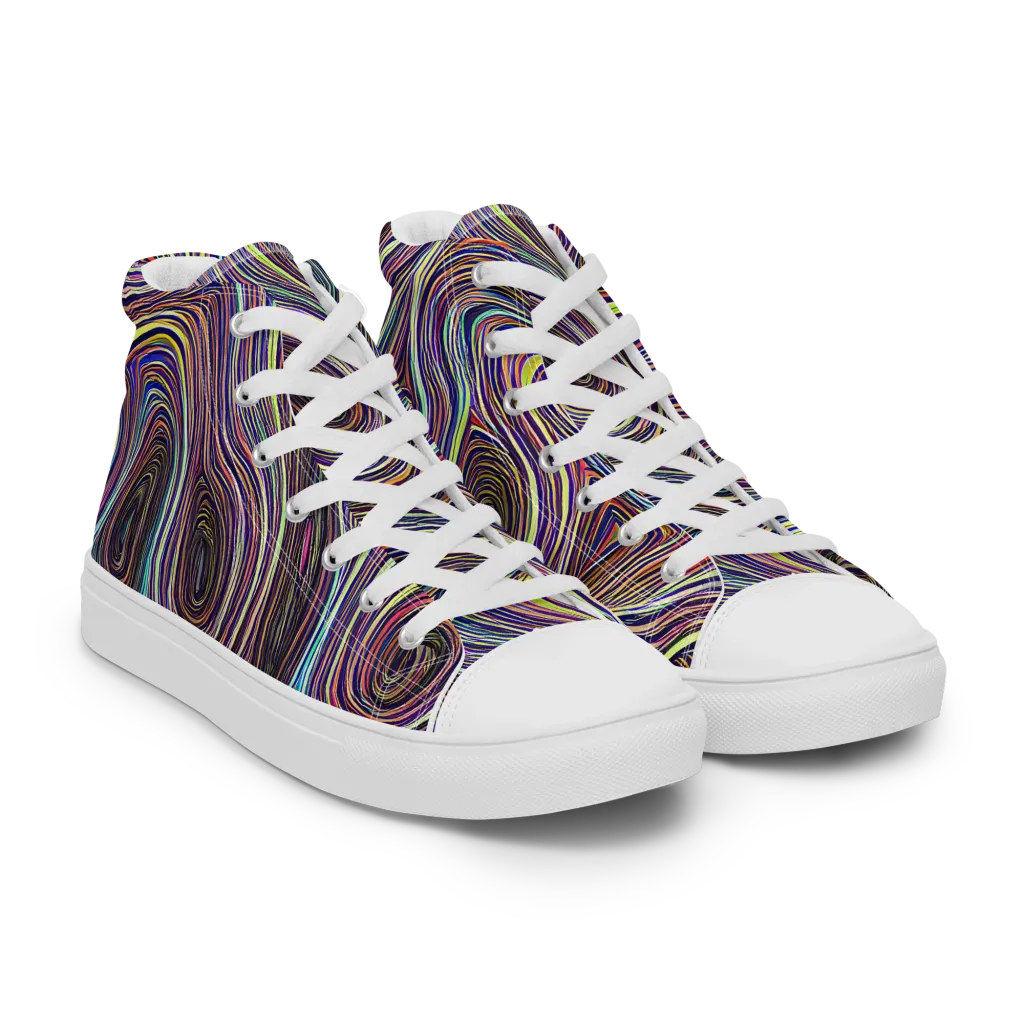 Neon Topography on Men's High Top Canvas Shoes — Right Front