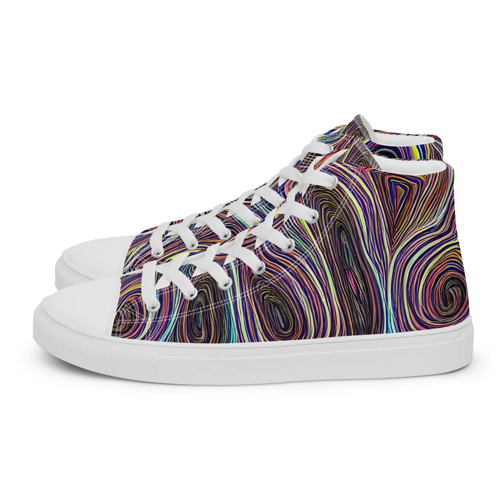 Neon Topography on Men's High Top Canvas Shoes — Left