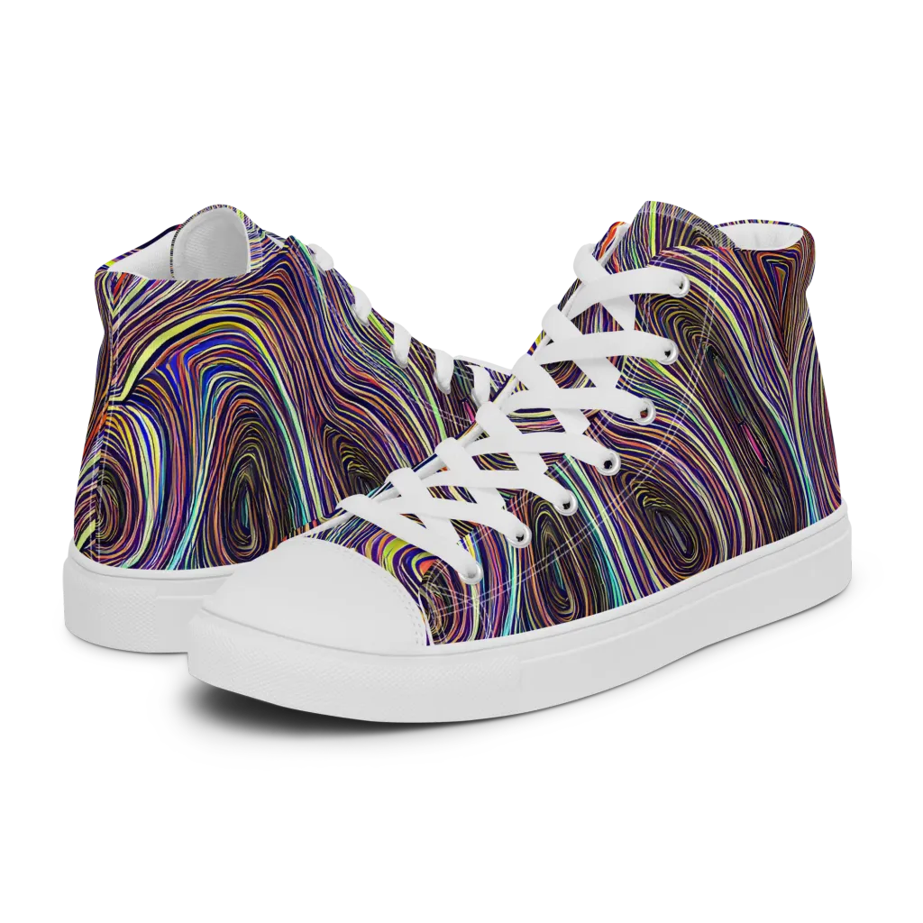 Neon Topography on Men's High Top Canvas Shoes — Left