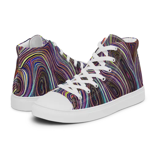 Neon Topography on a Men's High Top Canvas Shoes
