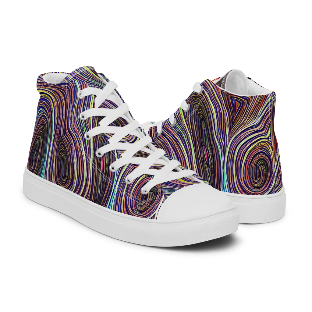 Neon Topography on Men's High Top Canvas Shoes — Right