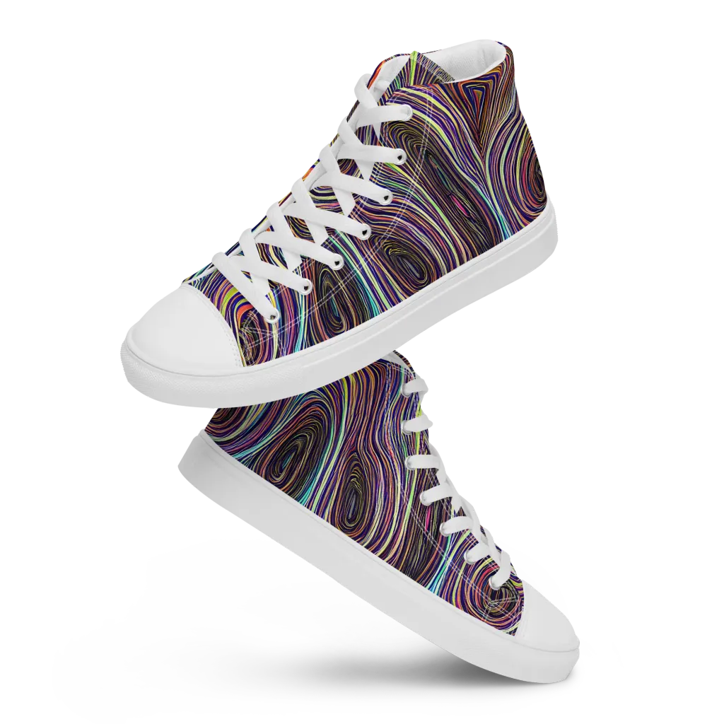 Neon Topography on Men's High Top Canvas Shoes — Front