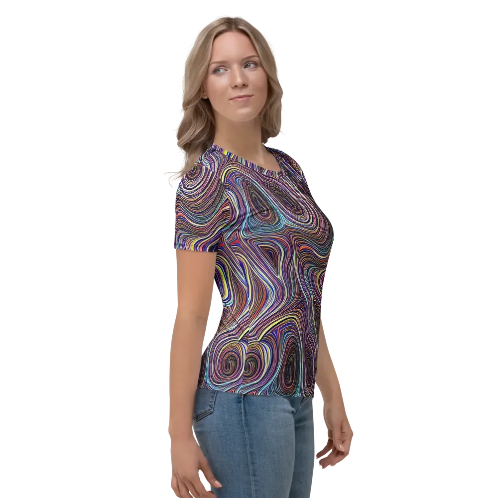 Neon Topography on Women's Crew Neck T-Shirt — Right