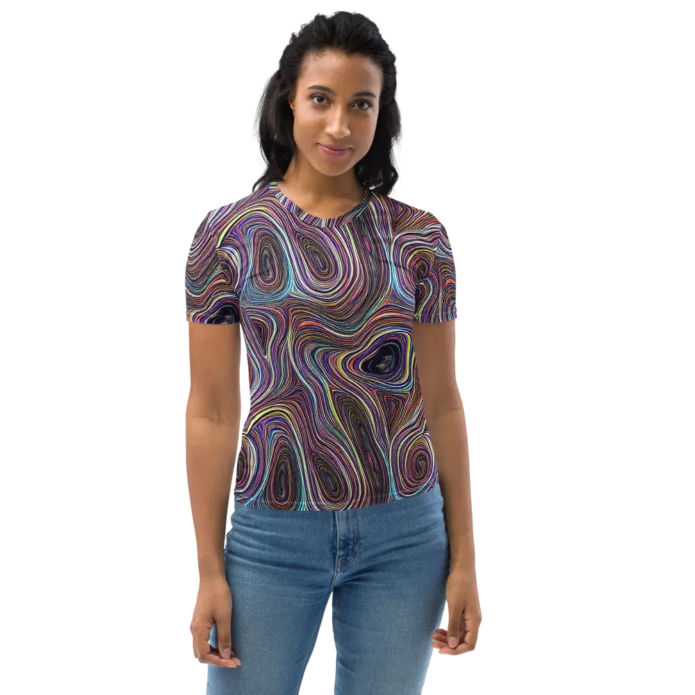 Neon Topography on Women's Crew Neck T-Shirt — Front
