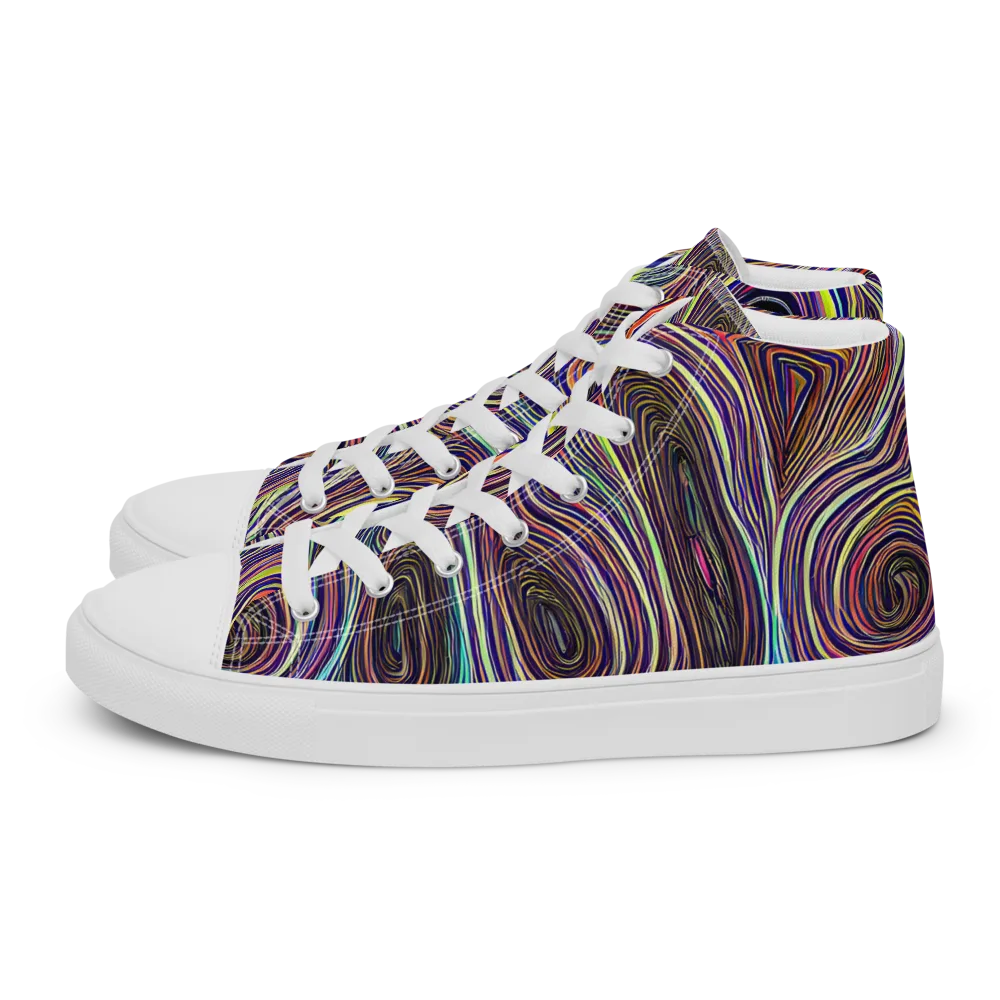 Neon Topography on Women's High Top Canvas Shoes — Left