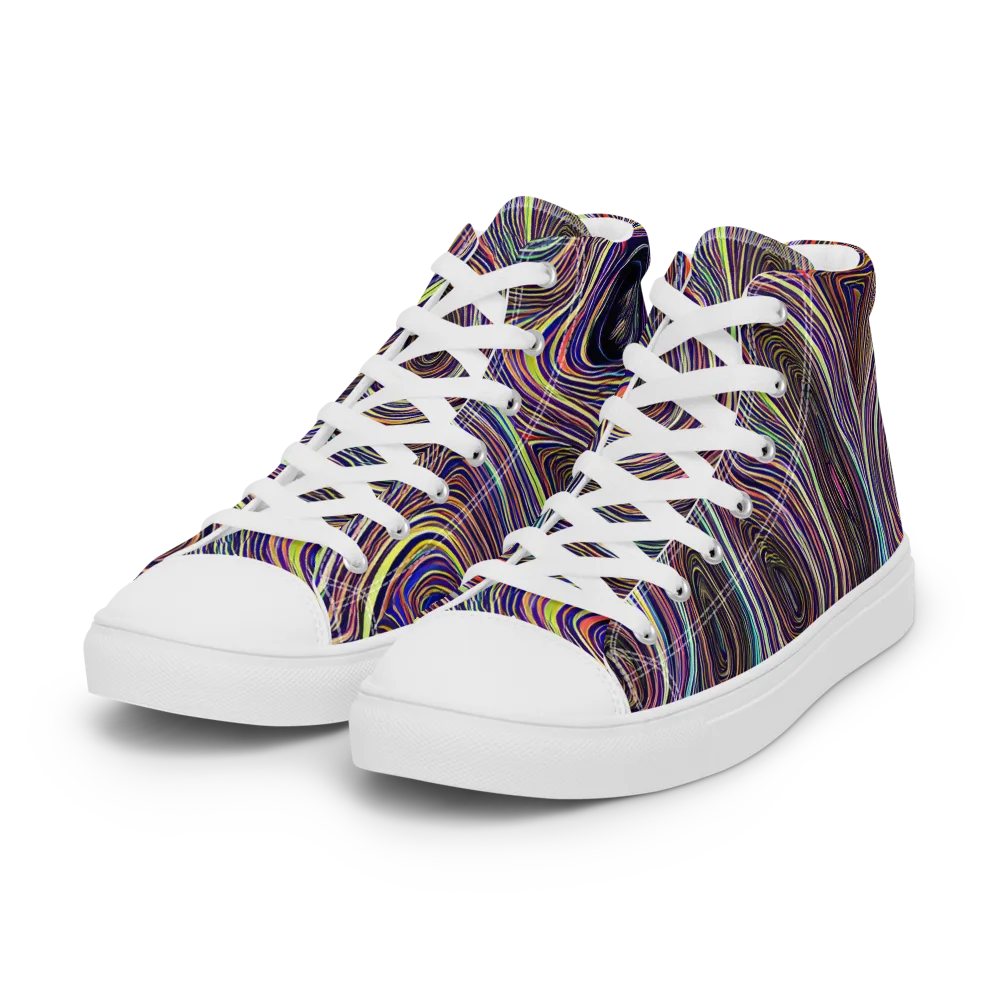 Neon Topography on Women's High Top Canvas Shoes — Left Front