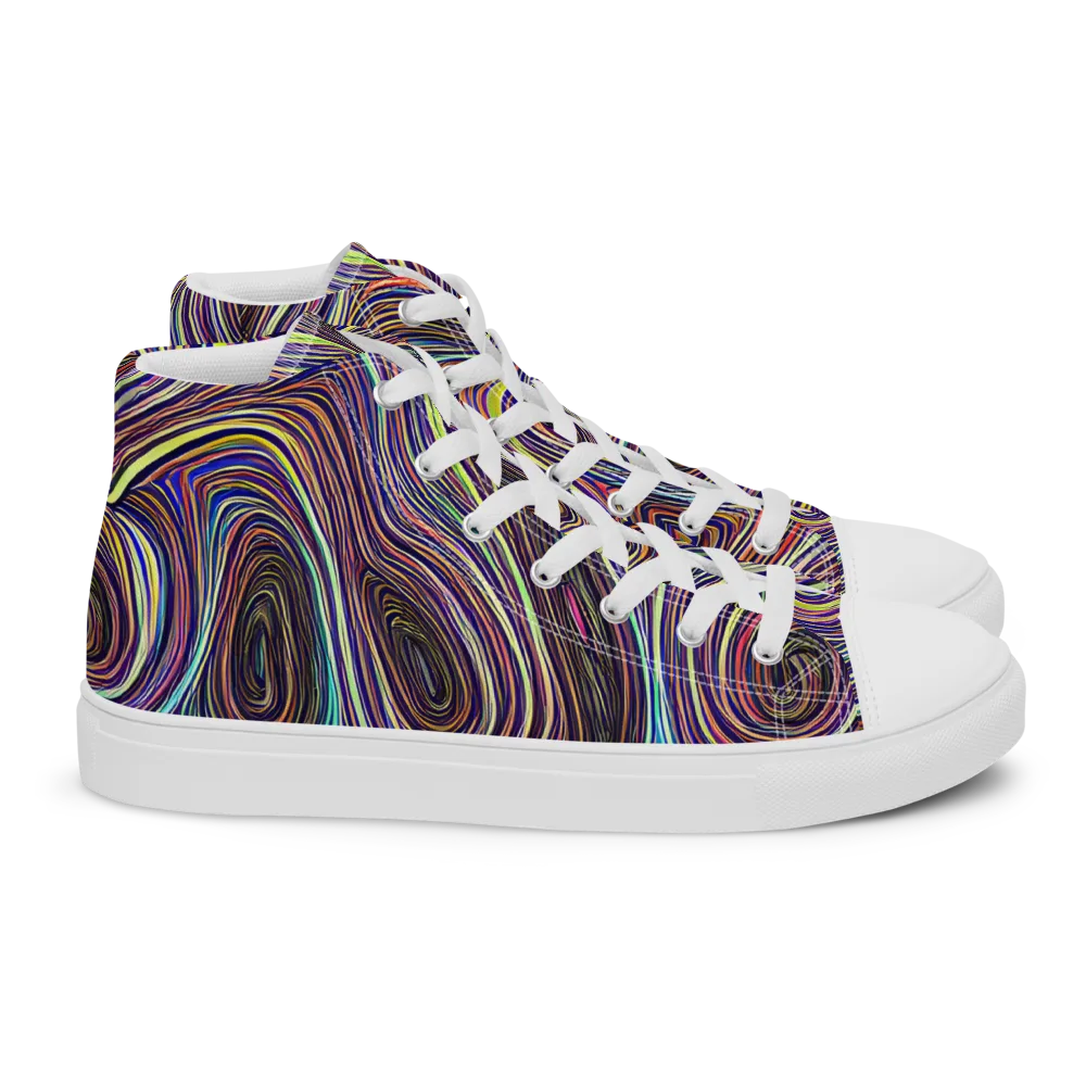 Neon Topography on Women's High Top Canvas Shoes — Right