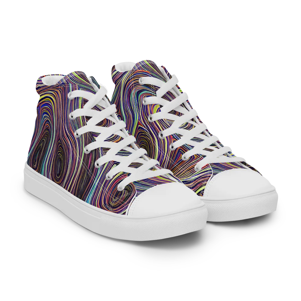 Neon Topography on Women's High Top Canvas Shoes — Right Front