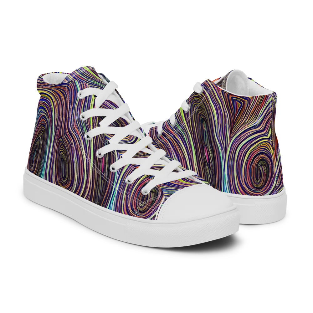 Neon Topography on Women's High Top Canvas Shoes — Right