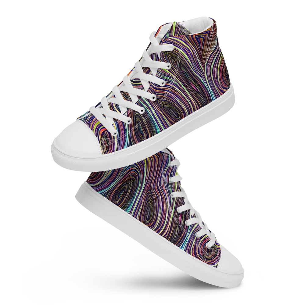 Neon Topography on Women's High Top Canvas Shoes — Front