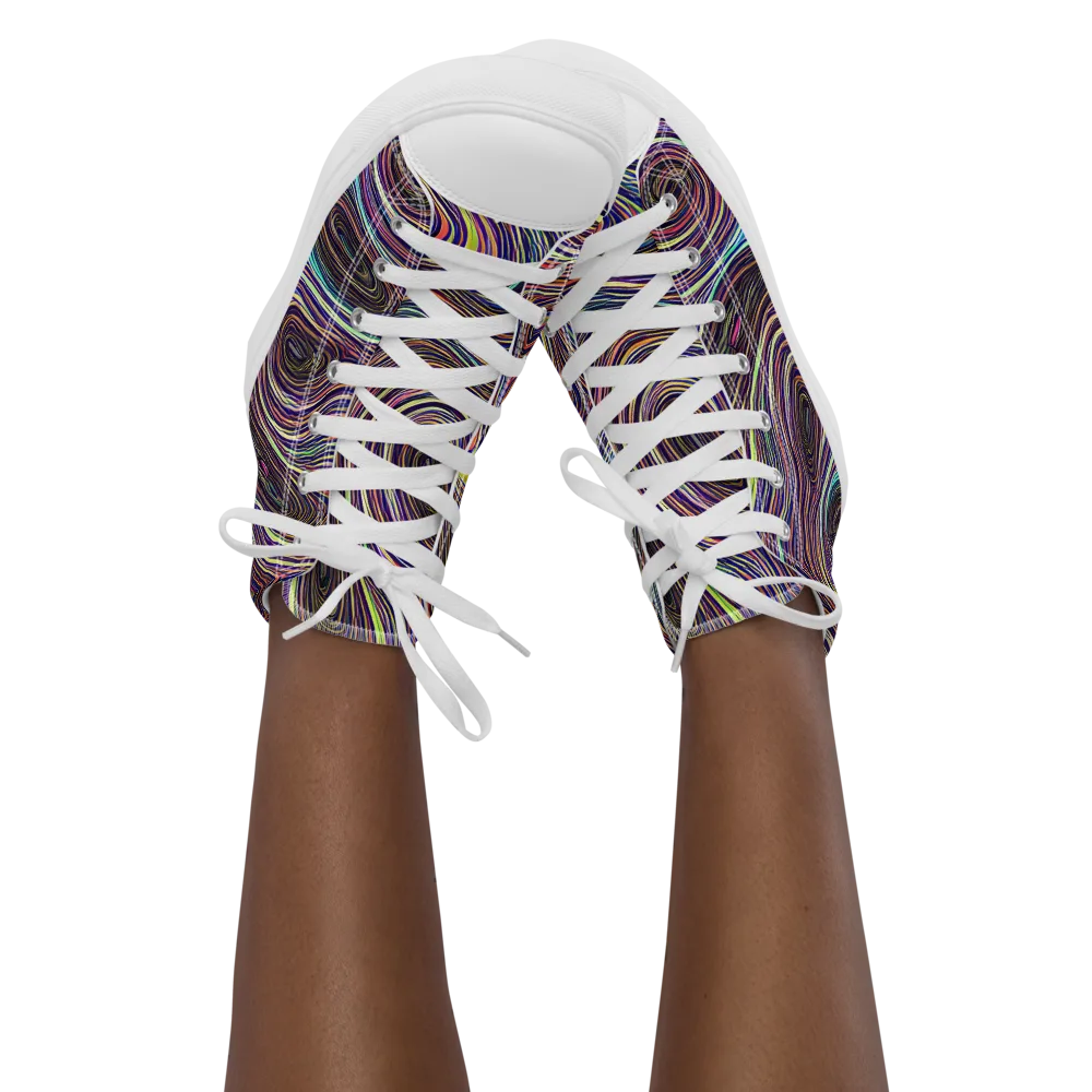 Neon Topography on Women's High Top Canvas Shoes — Front