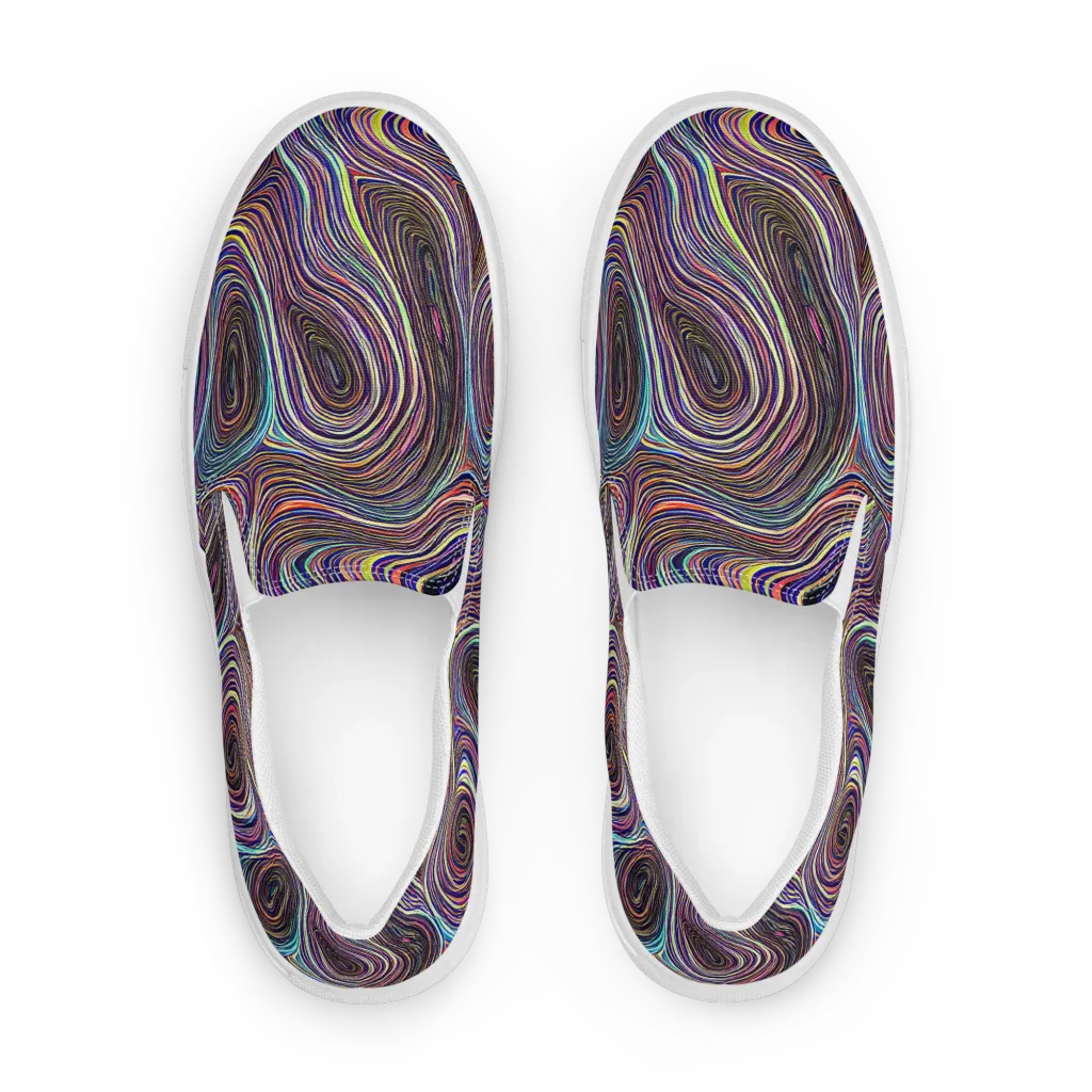 Neon Topography on Men's Slip-On Canvas Shoes — Front