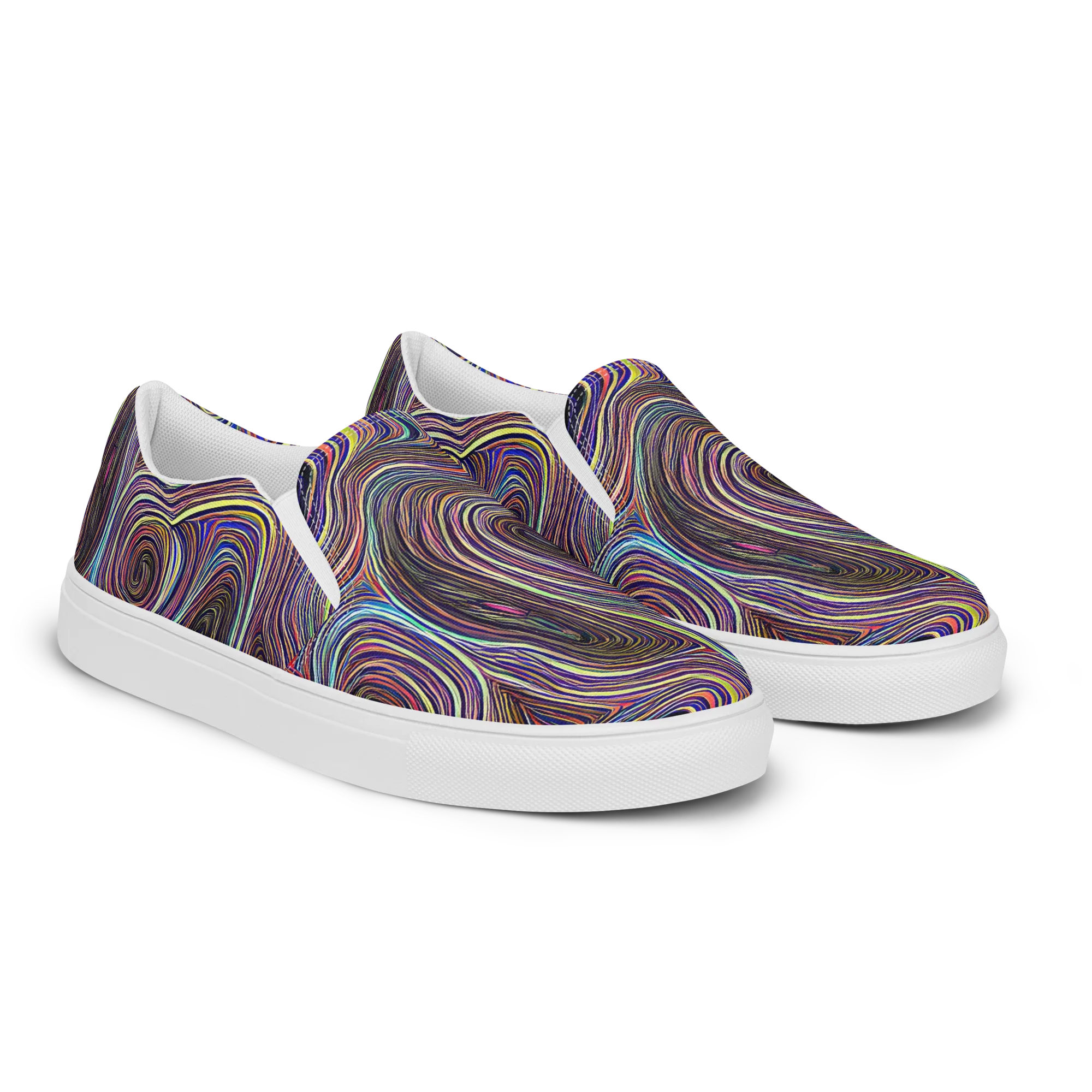 Neon Topography on Men's Slip-On Canvas Shoes — Right Front