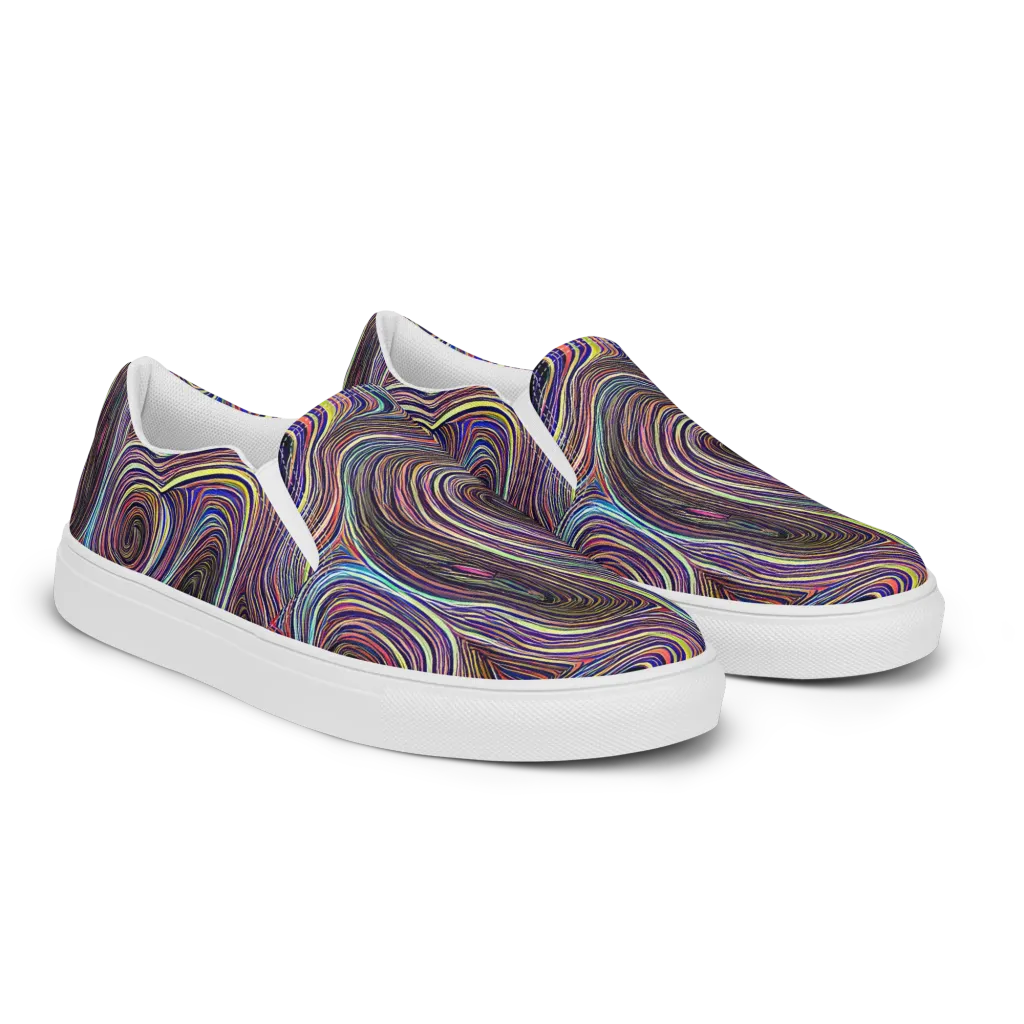 Neon Topography on Men's Slip-On Canvas Shoes — Right Front