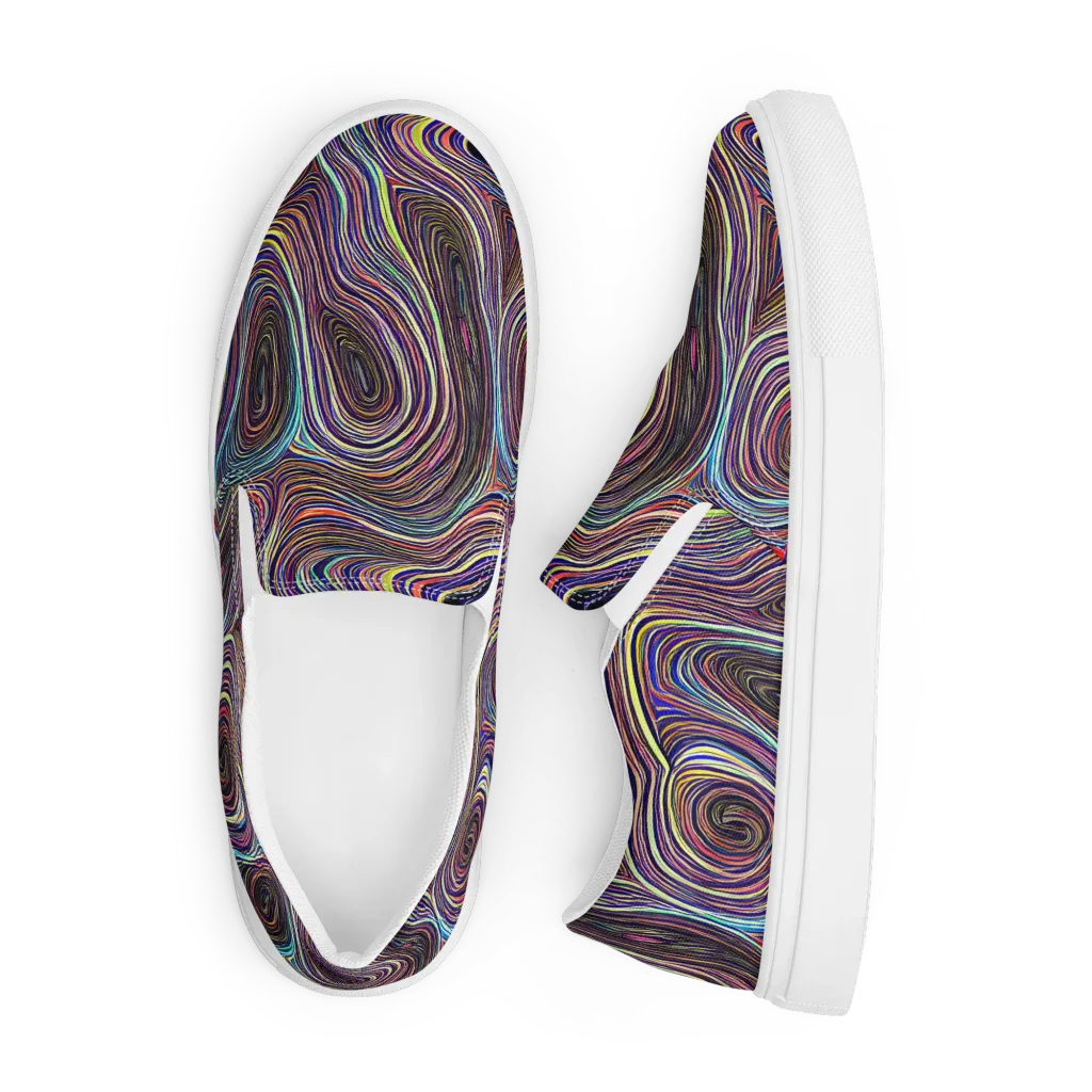 Neon Topography on Men's Slip-On Canvas Shoes — Front