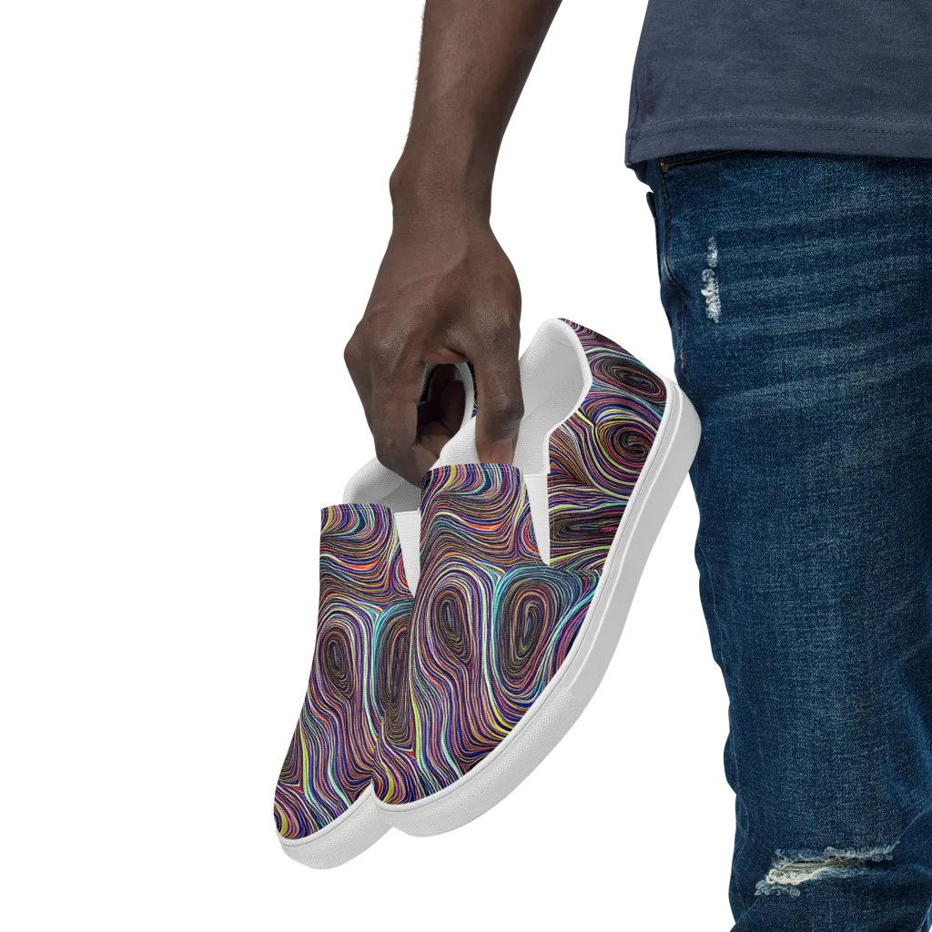 Neon Topography on Men's Slip-On Canvas Shoes — Left Front