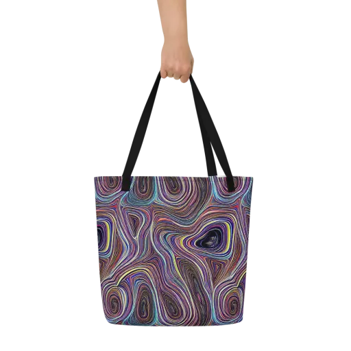 Neon Topography on a Large Tote Bag W/ Pocket