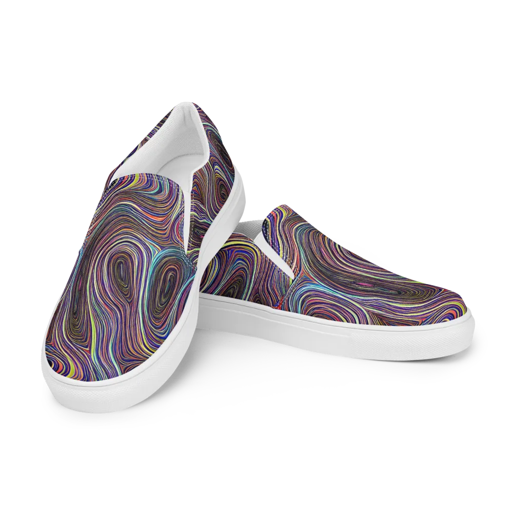 Neon Topography on Women's Slip-On Canvas Shoes — Left Front