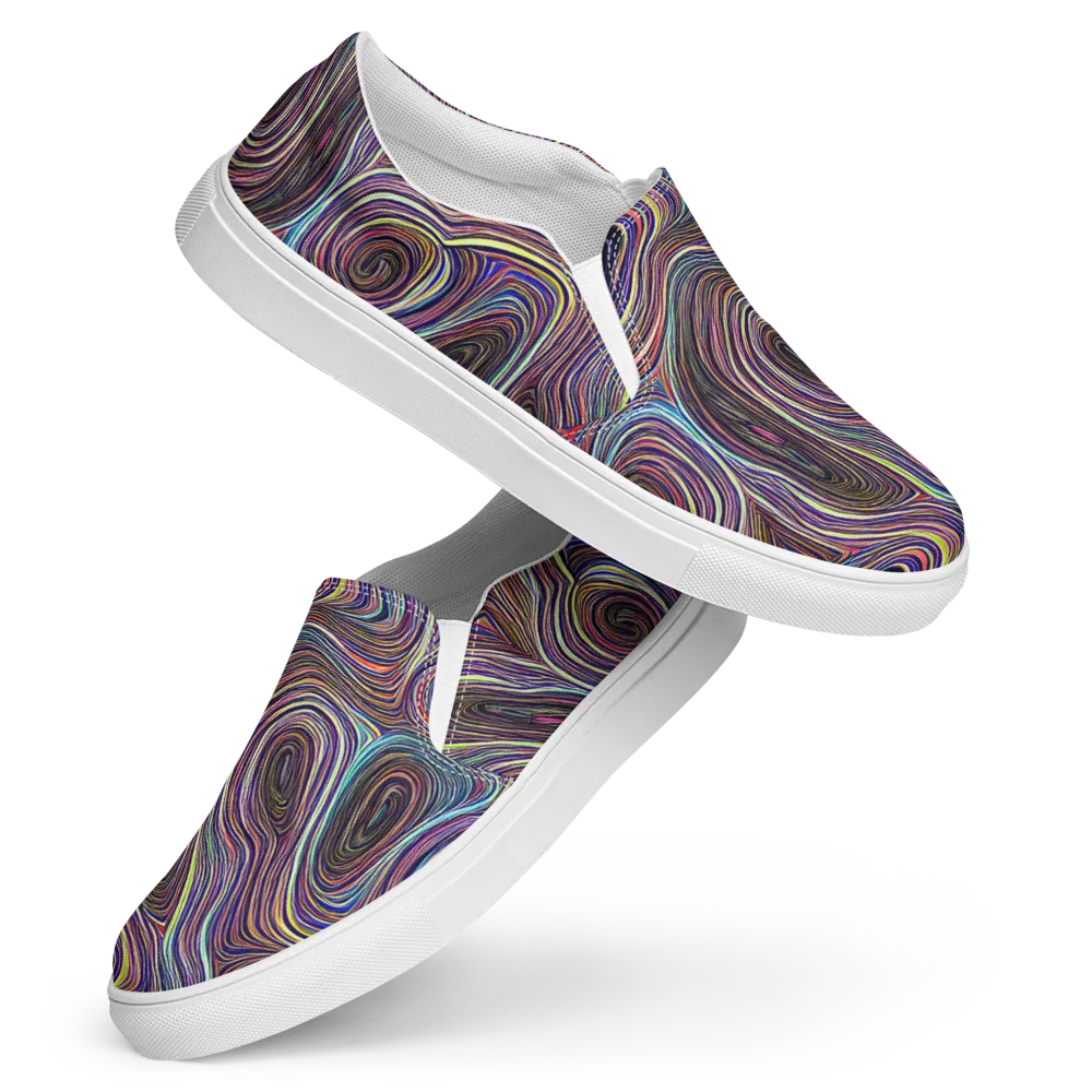 Neon Topography on Women's Slip-On Canvas Shoes — Front