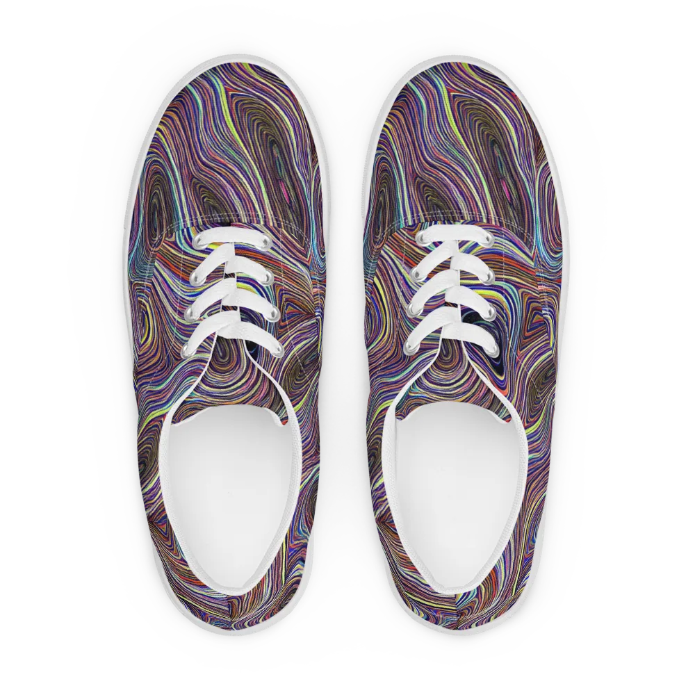 Neon Topography on Men's Lace-Up Canvas Shoes — Front
