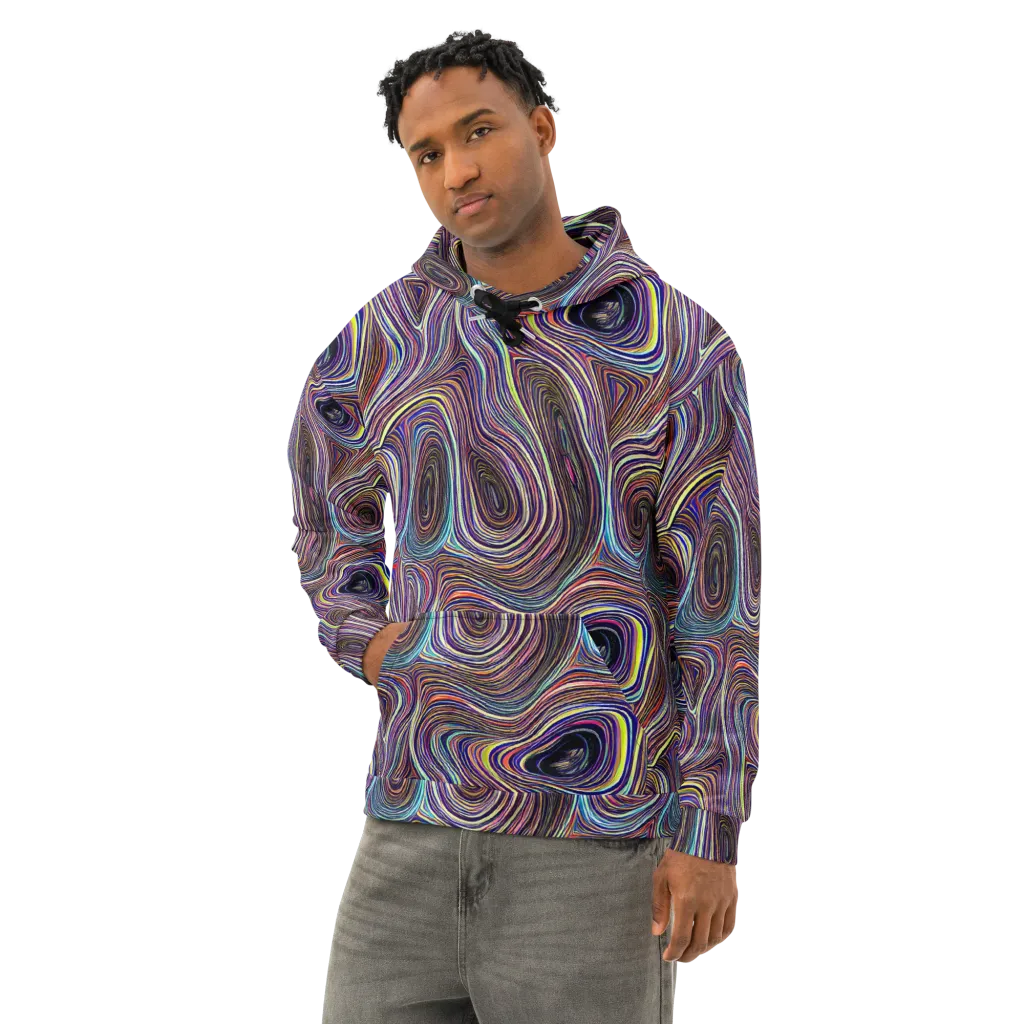 Neon Topography on Cotton Hoodie — Left Front