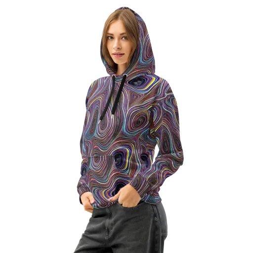 Neon Topography on a Cotton Hoodie