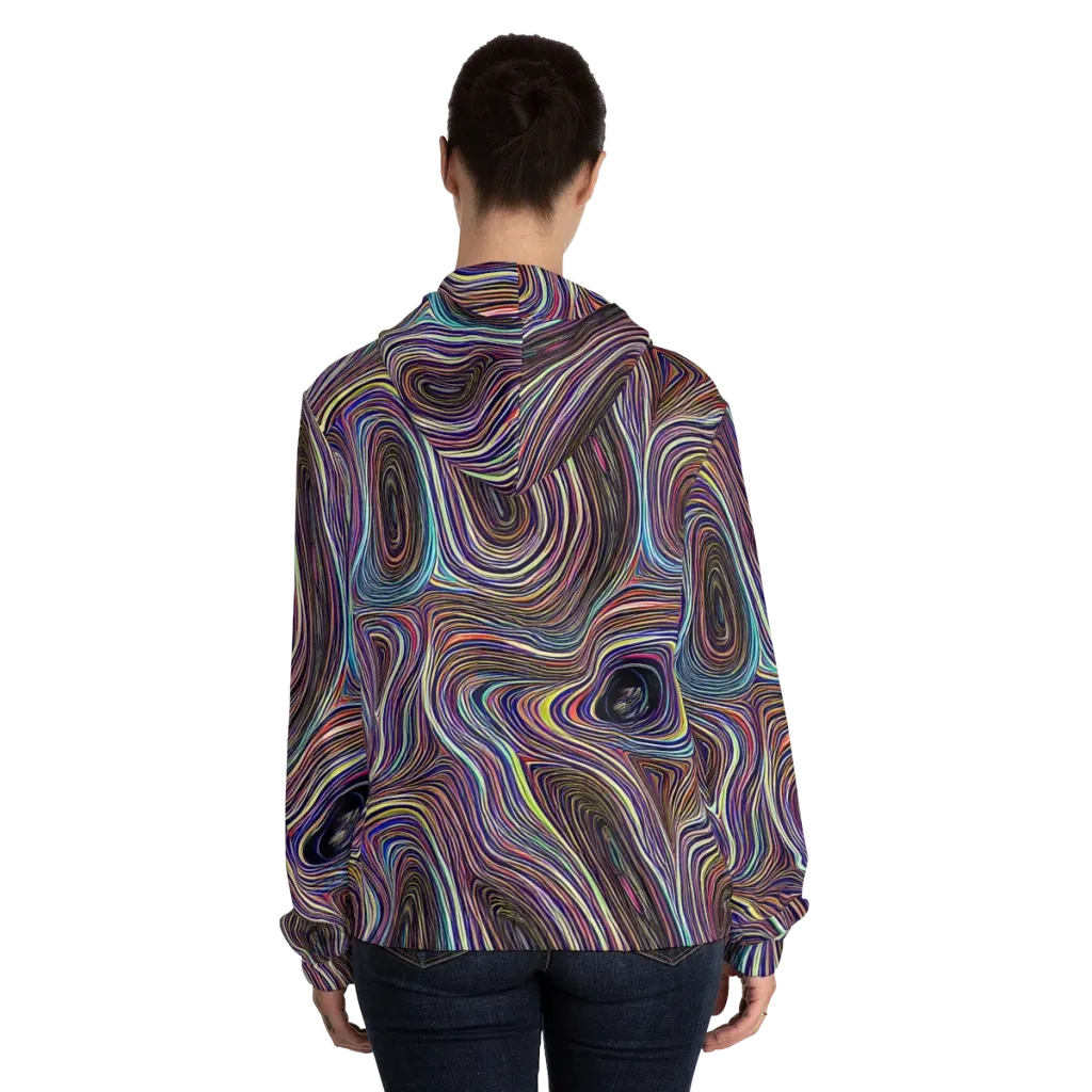 Neon Topography on Women's Full-Zip Hoodie — Back On Person