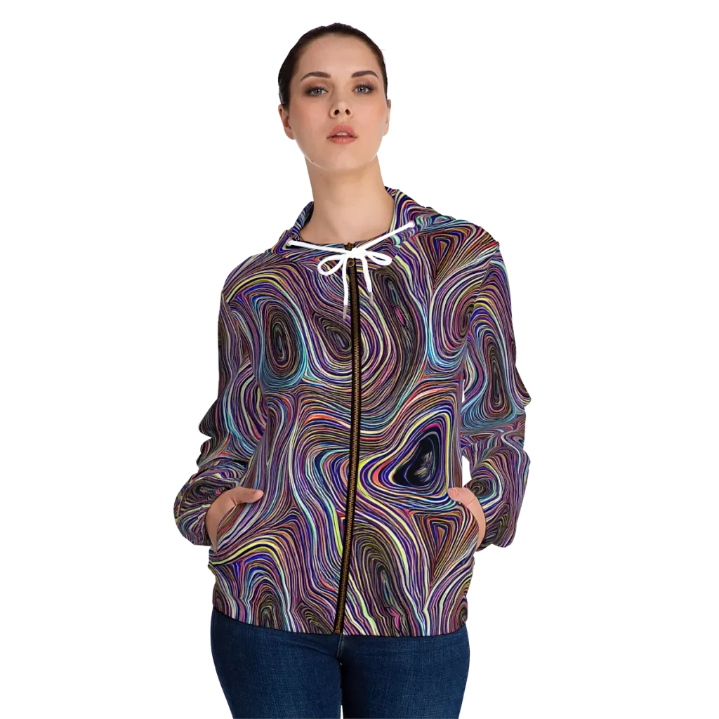 Neon Topography on Women's Full-Zip Hoodie — Front On Person