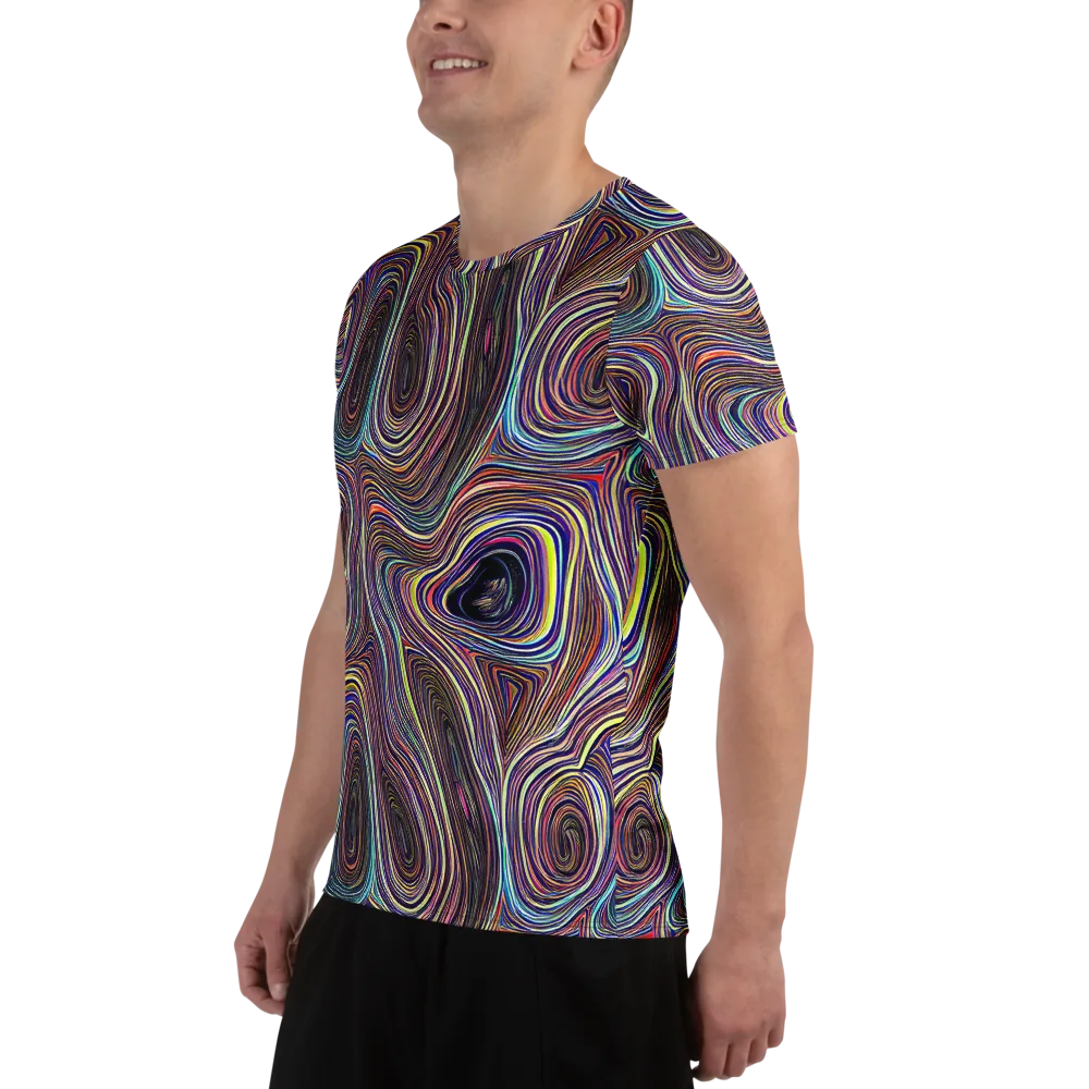 Neon Topography on Men's Athletic T-Shirt — Left