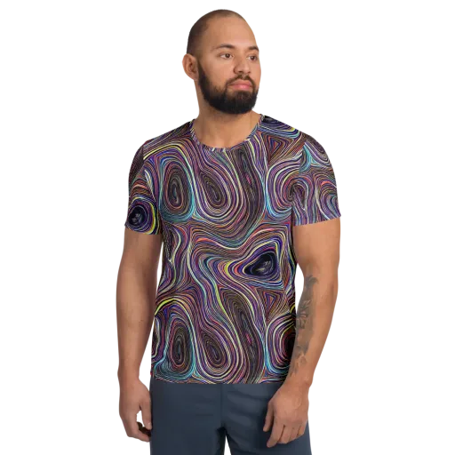 Neon Topography on a Men's Athletic T-Shirt