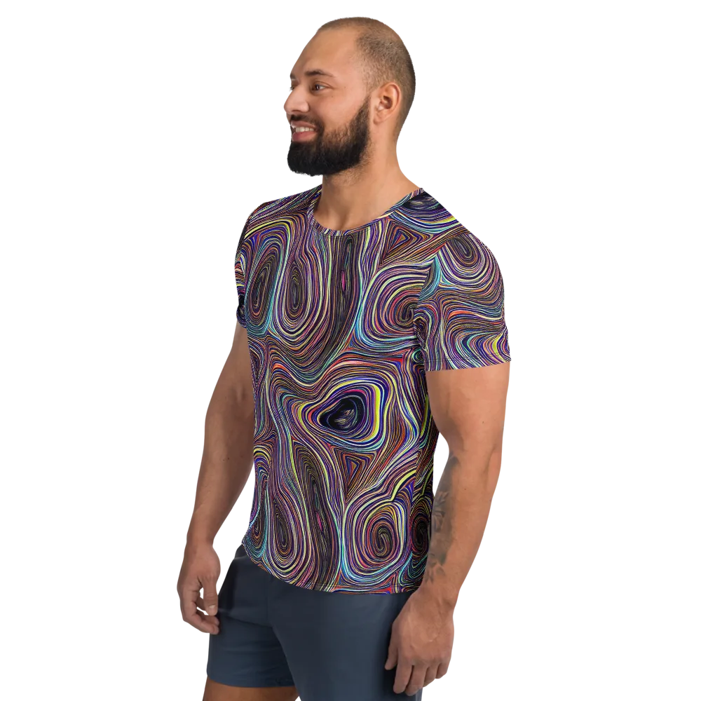 Neon Topography on Men's Athletic T-Shirt — Left