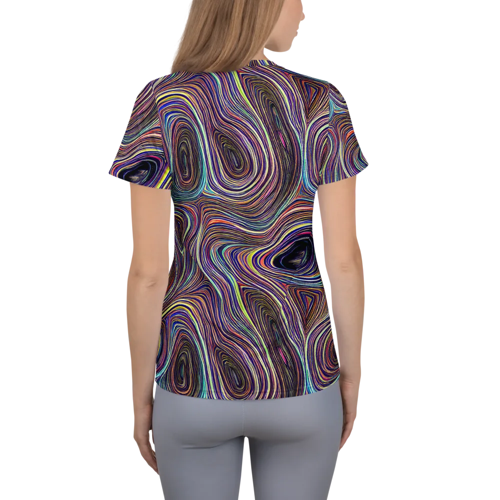 Neon Topography on Women's Athletic T-Shirt — Back