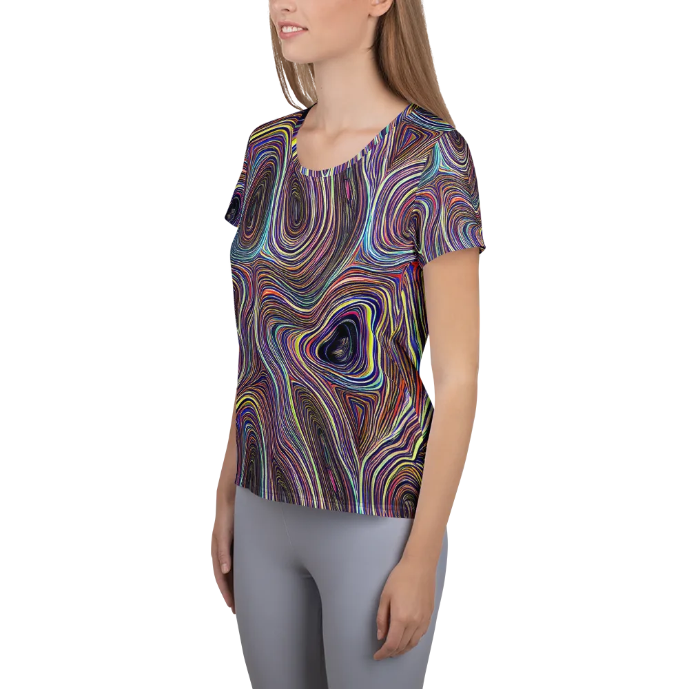 Neon Topography on Women's Athletic T-Shirt — Left