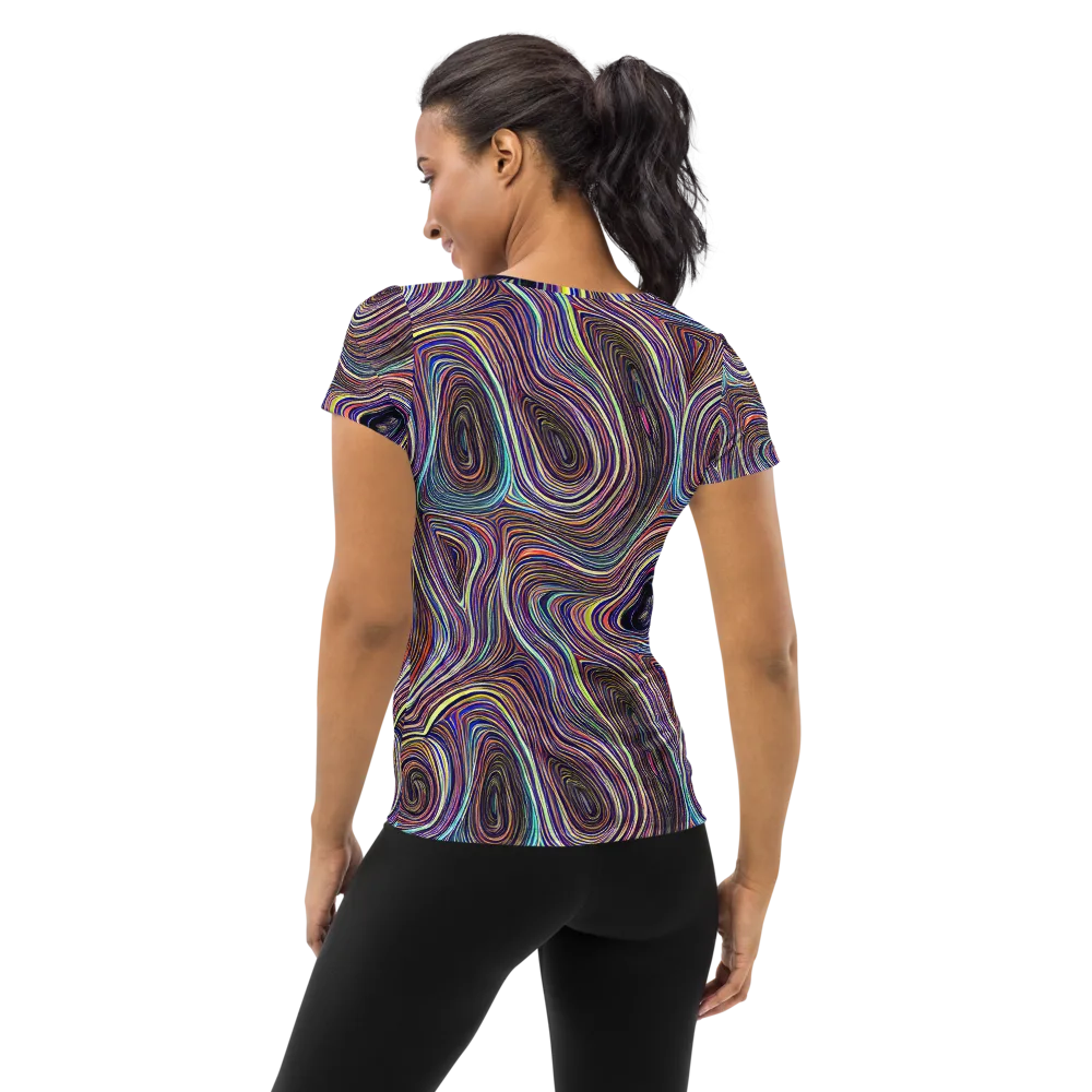 Neon Topography on Women's Athletic T-Shirt — Back