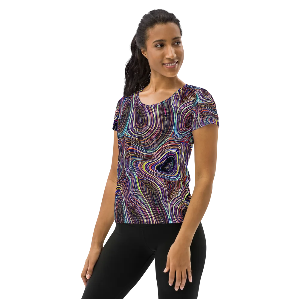 Neon Topography on Women's Athletic T-Shirt — Left