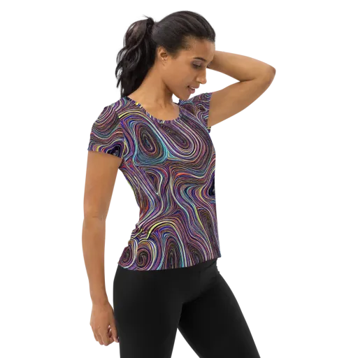 Neon Topography on a Women's Athletic T-Shirt